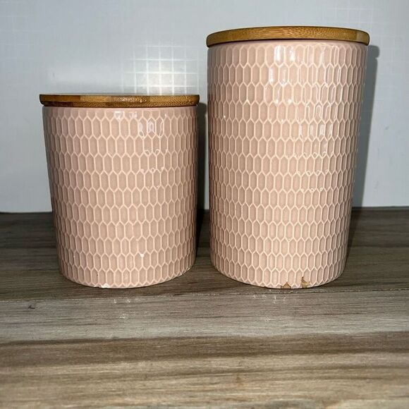 Pier 1 Canister Set With Lids Rose Pink Geometric PatternStorage Containers - Picture 4 of 8